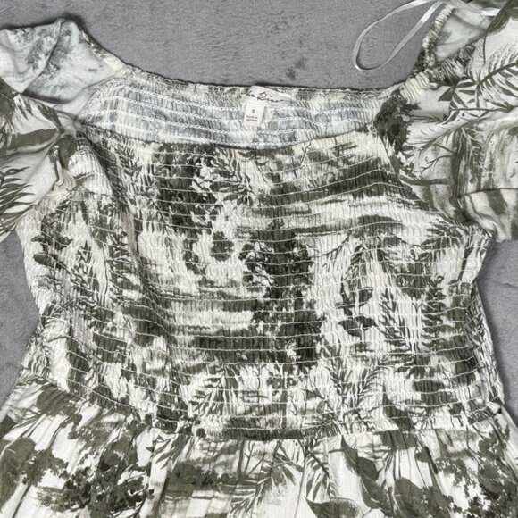 Anthropologie By the River Linen Blend Botanical Print Off-the-Shoulder Dress - Picture 4 of 6